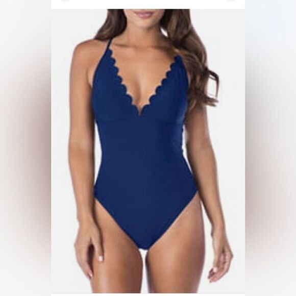 La Blanca Women's Swimsuit Plus Size Petal Pusher Midnight Blue Mio One Piece - Picture 2 of 10